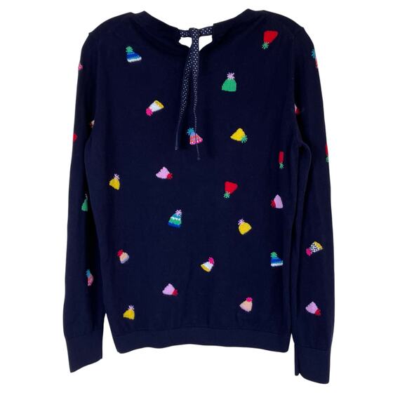 Talbots Sz M Party Hat Scoop Neck Sweater Navy with Multicolor Birthday Holiday - Picture 6 of 16